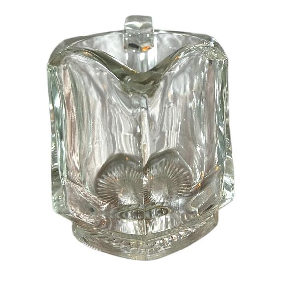 Vintage Heavy Pressed Glass Creamer 8oz Starburst Base Clear Table Pitcher - Picture 3 of 6